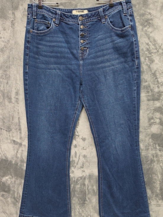 Rock & Roll Denim Denim - High-Rise Flare Jeans in Dark Blue - Women's Button-Fly Sz 36